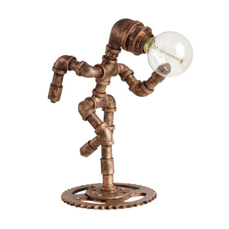 Lampe de table industrielle bonhomme en tuyau - Comptoir des Lampes