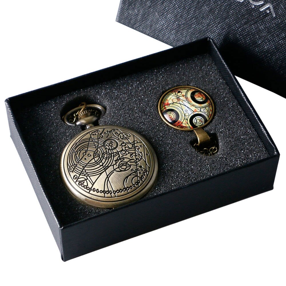 Montre à Gousset Doctor Who Avec Pendentif Et Chaîne - Style Rétro Argent Dans Coffret Cadeau Yisuya
