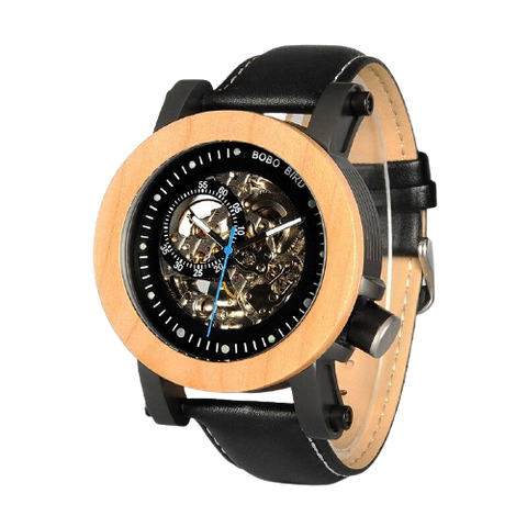 Montre discount squelette bois