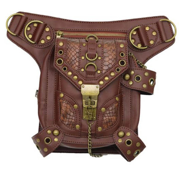 Ceinture sacoche STEAMPUNK RQBL en simili cuir marron